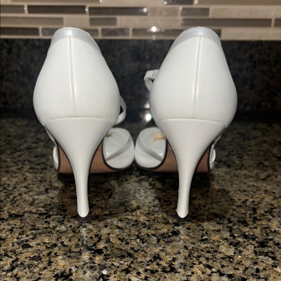Bally Women's White Leather Heels with silver trim - Picture 4 of 8